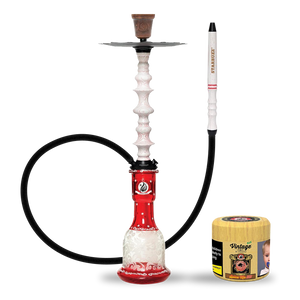 Starbuzz Woodline Hookah Bundle - White with Red Stripes